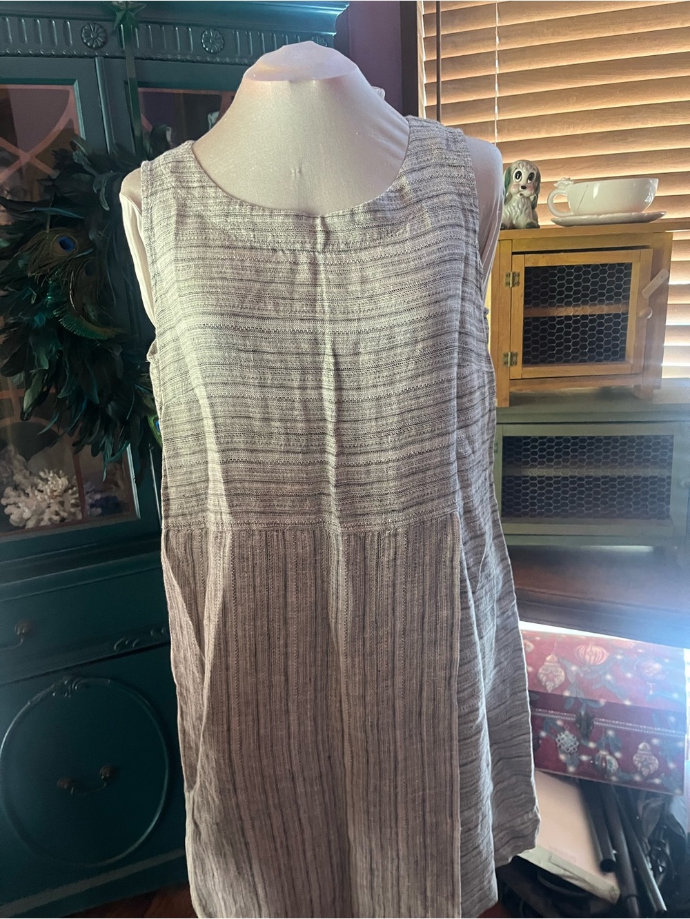 Pure J Jill Sleeveless Textured Gray black taupe beige  Striped Dress Large